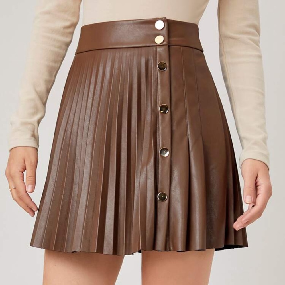 SHEIN PU Leather Pleated Skirt